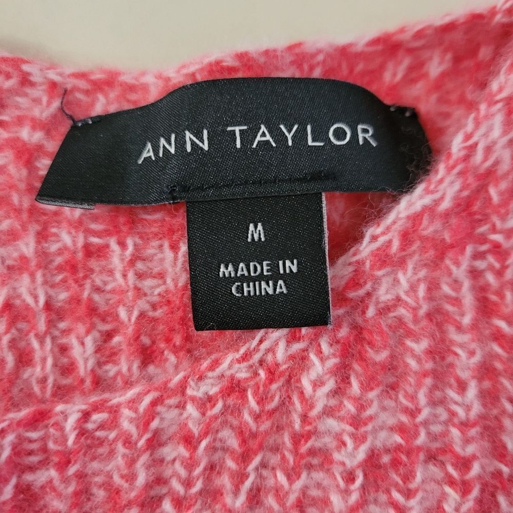 Ann Taylor Red Marled Key-hole Back Black Bow Long Sleeve Sweater - Picture 3 of 12